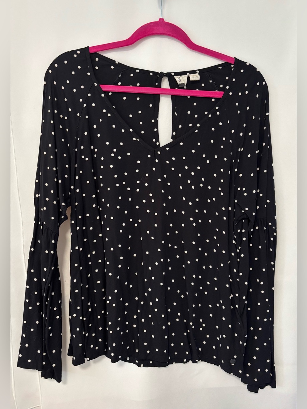 Roxy Polka Dot Blouse with Flared Sleeves. Size XL